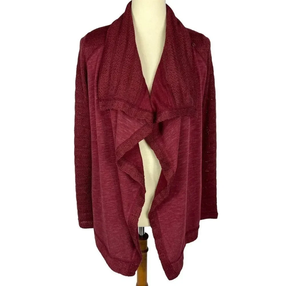 Lucky Brand Waterfall Wrap Burgundy Knit Cardigan Sweater Women’s Small - Picture 2 of 12
